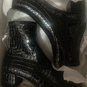 Aldo Patent Leather Ankle Croc Boots